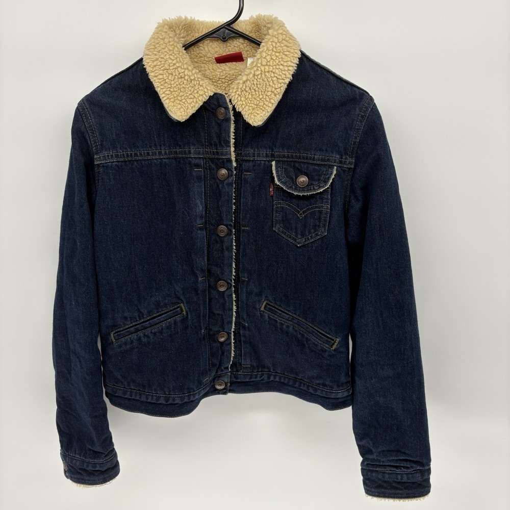 Vintage Levis Type 1 Denim Trucker Jacket Buckle Back Sherpa Lined Chore Women S